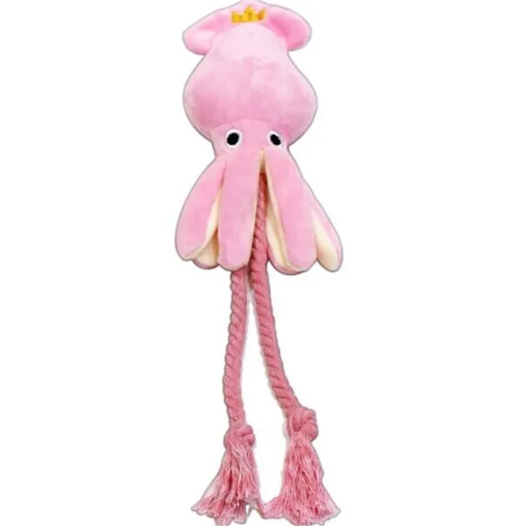 Cute New Design Pink Octopus Shape Knot Dog Toys Plush Voice Sound Pet ...