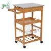 Wood Storage Trolley Cart with Granite Countertop with 4 Wheels and Drawer