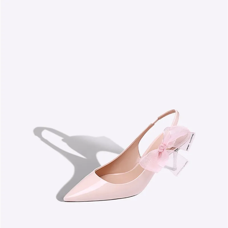 Pink Color Patent Leather Bowknot Ribbon High Heel Pointed Toe ...
