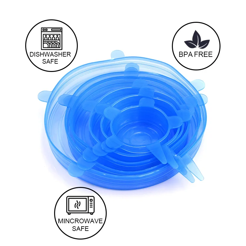 6pack Silicone Stretch Lids For Can,Jar,Glassware,Food Saver Covers