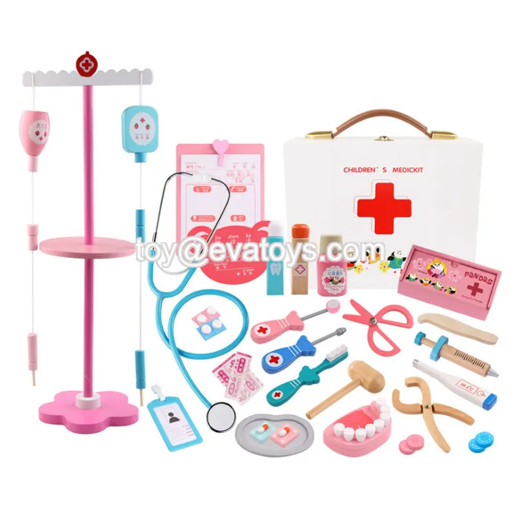 New Hottest Funny Doctor Cart Toy Wooden Kids Toy Medical Cart For