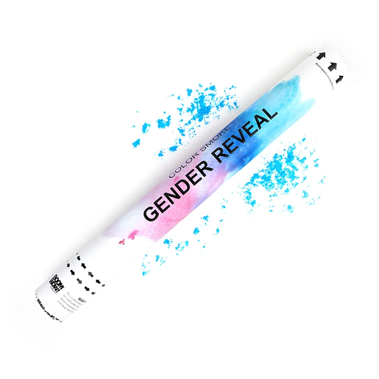 Boomwow eco gender reveal party poppers blue pink smoke shooter holi powder cannon