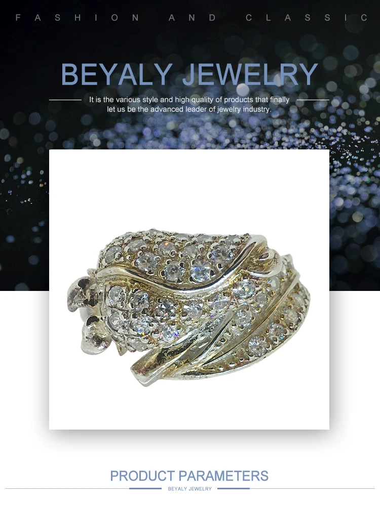 Fancy cz custom design 6925 silver flower ring