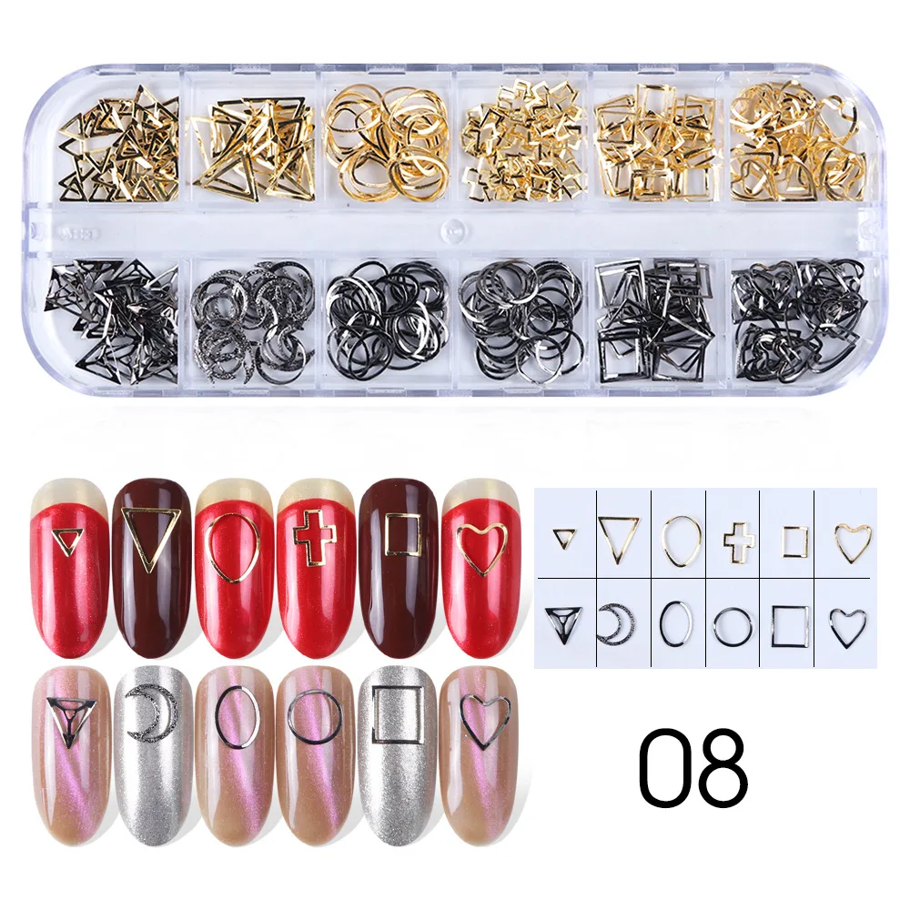 12 Grids 3d Hollow Nail Metal Frame Oval Star Shell Studs Diy