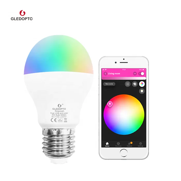 Hot selling Siri voice Work with Alexa WIFI RGBW 6W Led Bulb Light Ceiling Fan Llight Bulbs ambient globe light bulb
