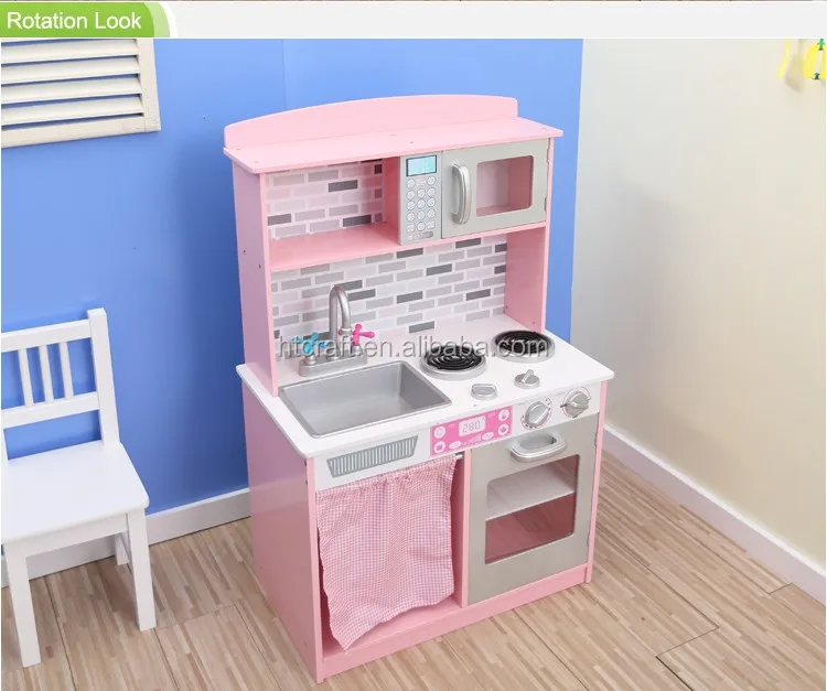 Plk519 Lovely Pink Interactive Girl's Play Kitchen With Plastic