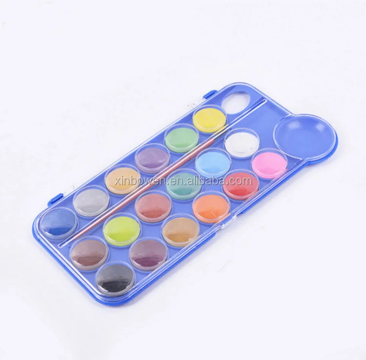 Wholesale Art Watercolor Paint Set 18 Colors Plastic Box Solid Watercolor Cake Paint Set With 1