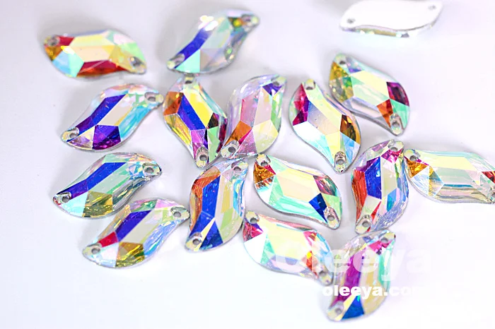 OLeeya Hot Sale 13*17mm Resin Crystal AB Cosmic Stones Flat Back Sew on Rhinestones for Garment