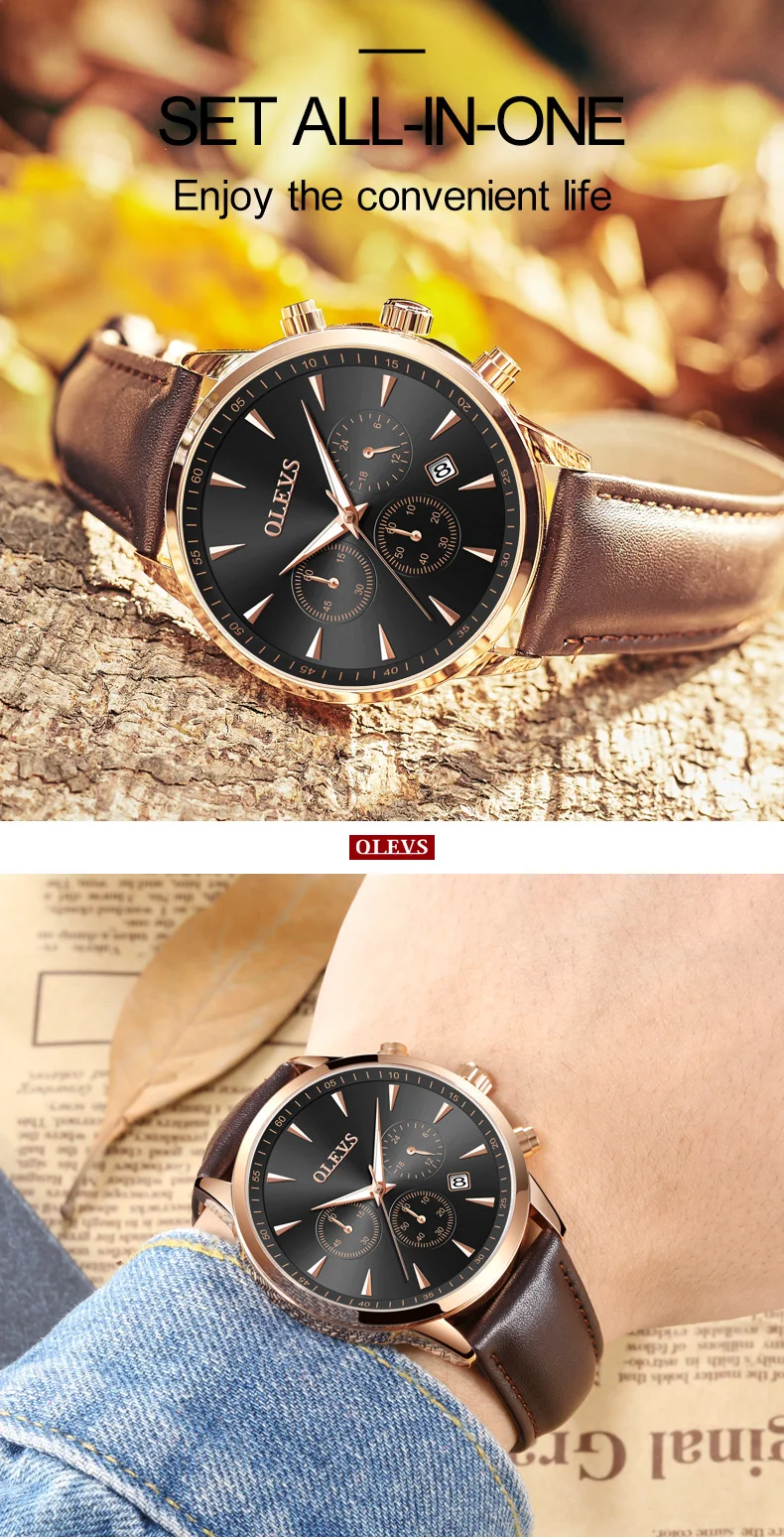 Men Watch Fashion Casual Genuine Leather Quartz Watch Relogio Masculino Timepieces Date Chronograph Wrist Watch