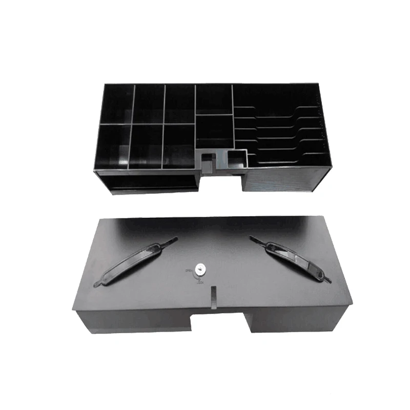 黑色标准责任翻盖顶级现金抽屉 8 硬币收银机抽屉 rj11 电子钱箱适用