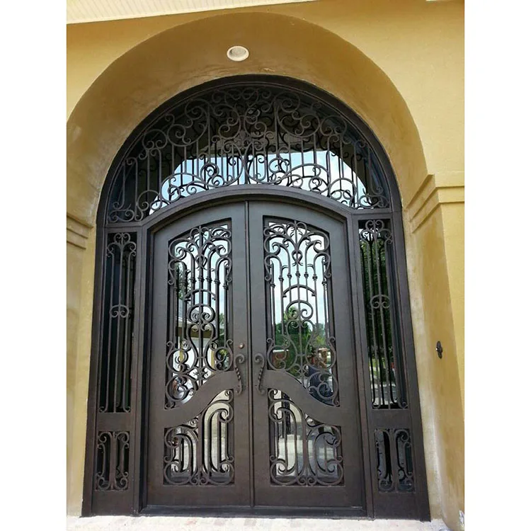 Modern Luxury Outside Arch Top Steel Doors House Hand Forged Iron