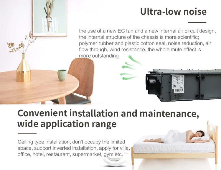 One-piece slim design ERV home air recuperator with Return air filter