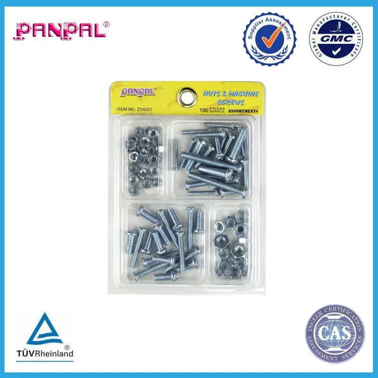 Hot Selling Package Assorted Sizes Carbon Steel Hexagon Nuts, Flat Washers and Machine Screws factory
