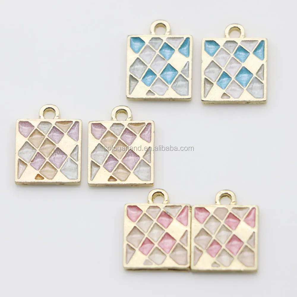 Gold Plated Enamel Stone Colorful Charms, Triangle Round Square Earring Drop Pendant For DIY Ear Stud Necklace Bracelet