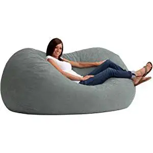 XL Size Microfiber Bean Bag Chair Bed, Filled with Super Soft Fuf Foam, 6" Fufsack, Back Support, Dorm Rom, Bedroom, Children's Furniture, Oval Shape, Multiple Colors + Expert Guide (Steel Grey)