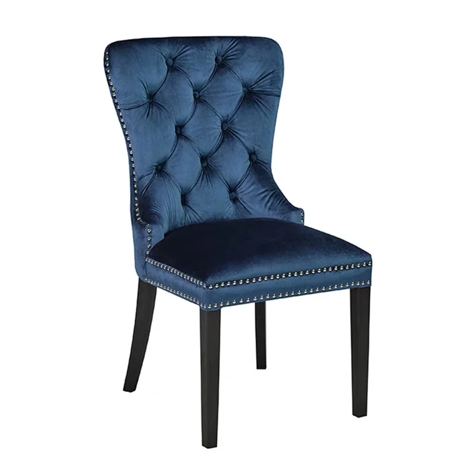 Navy Blue Velvet Tufted Antique Wooden Restaurant Dining Chair For ...