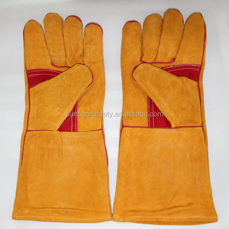 2017 Heat Resistant Long Cuff Cow Grain Leather Welding Hand Gloves For