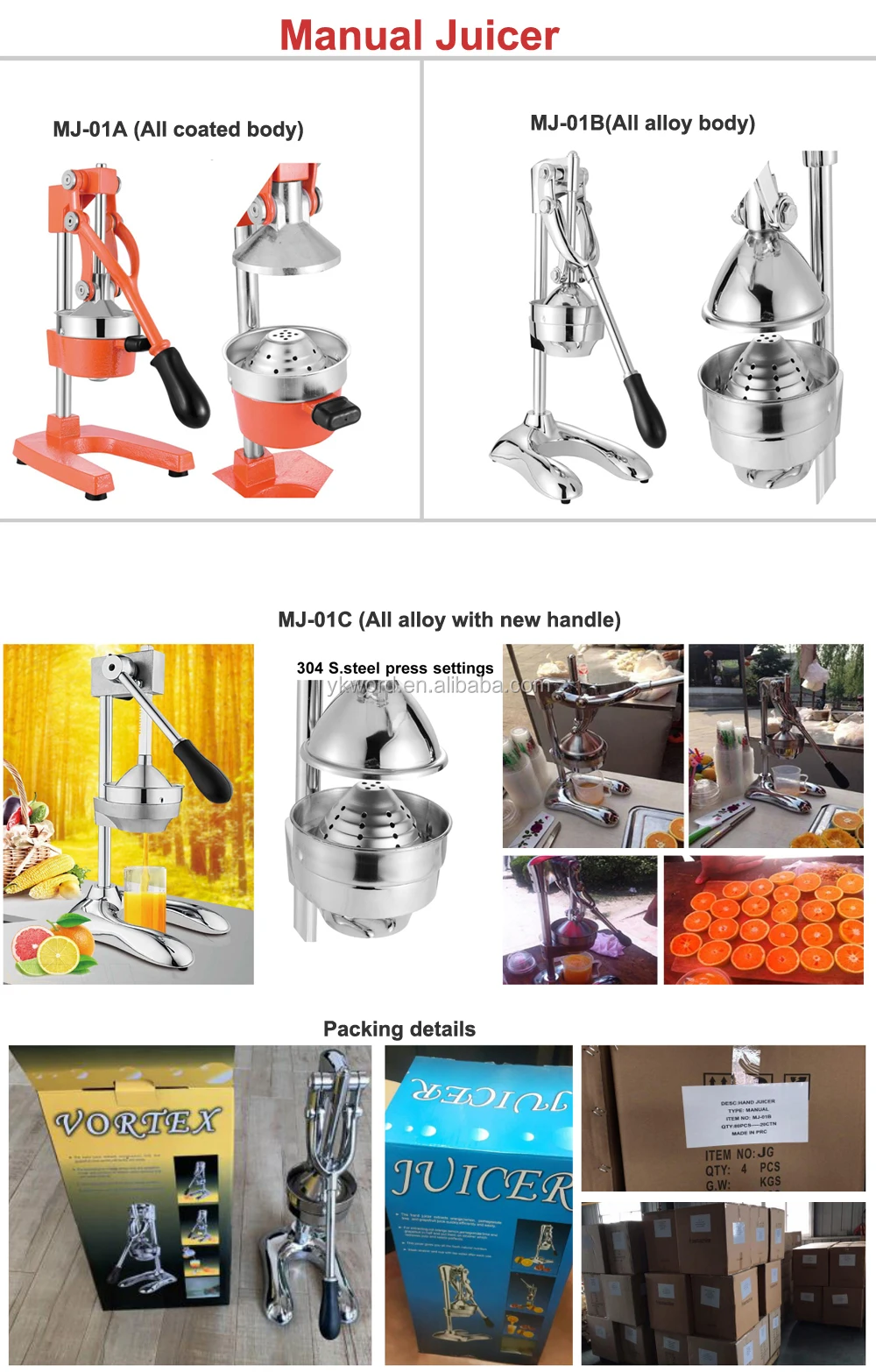 Mj01a Manual Juicer With Cast Iron Manual Juice Making Machine With