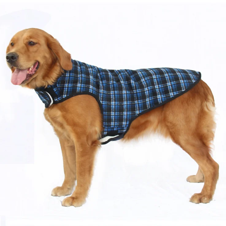 Large Dog Clothes Autumn Winter Plaid Dog Coat For Golden Retriever