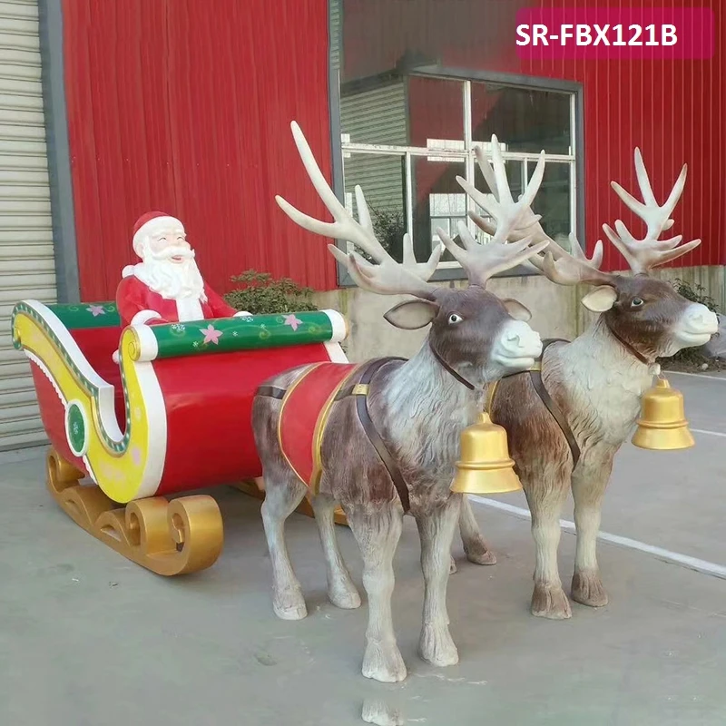 1.8m Giant Life Size Outdoor Large Fiberglass Christmas Santa Sled With Reindeer Decoration