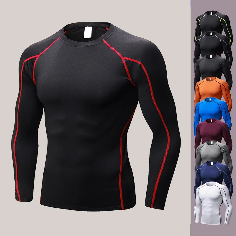 Men Compression Long Sleeve Sports Tight T Shirts,Fast Drying Fitness ...
