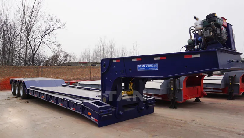 Excavator Steering trailer 4 axles 150 ton 6 wheeler folding goose neck detachable tri-axle 60 ton 80 ton lowboy trailer