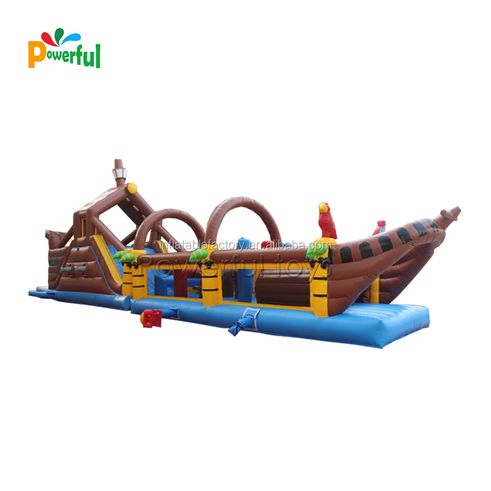 Inflatable Pirate Boat Pirate Obstacle Course bounce slide for Kids amusement park equipment
