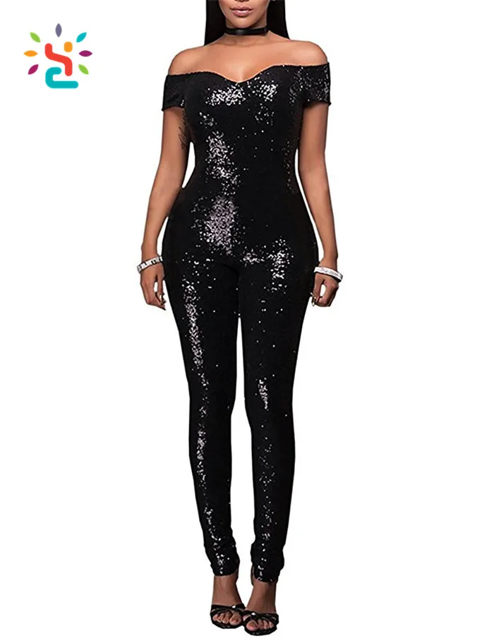 Woman Sexy Sparkly Sequin Party Romper Jumpsuit Dress Backless Black ...