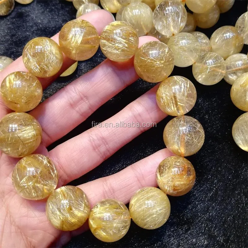 Wholesale Gold Rutilated Quartz Beads Golden Rutilated Quartz Round ...