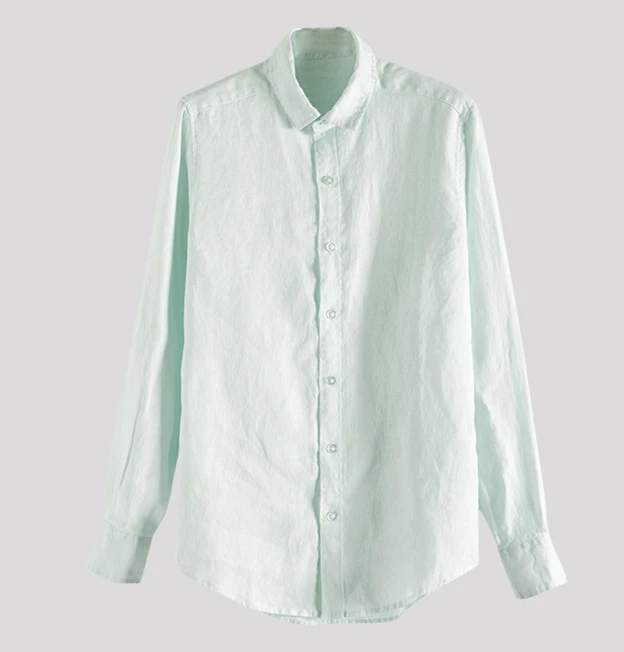 A4039 Men's Standardfit 100 Linen Light Green Shirts Longsleeve