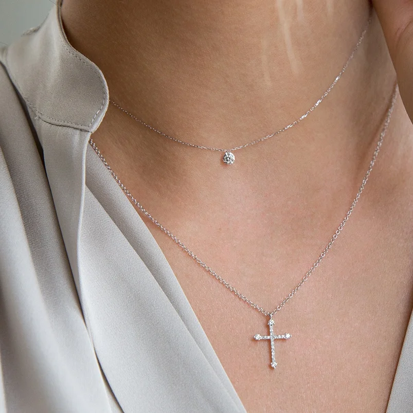  religious jewelry sterling silver diamond cross necklace 18k gold jewelry nickel free