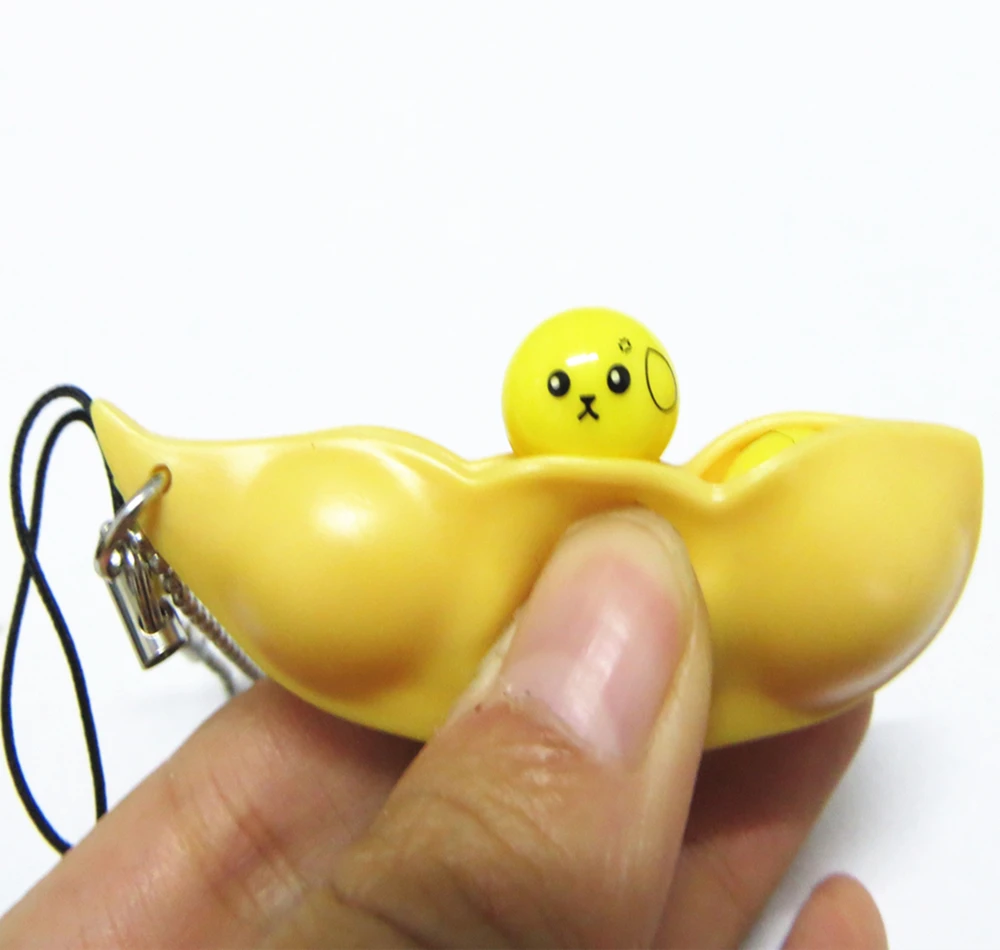 黄色日本压力缓解挤压豆发泄玩具大豆钥匙扣手机袋压力缓解 fidget