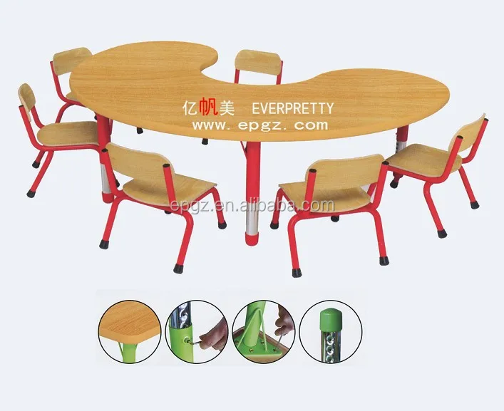 Kindergarten Semi Circle Wood Metal Table And Chair Set Cute Desk