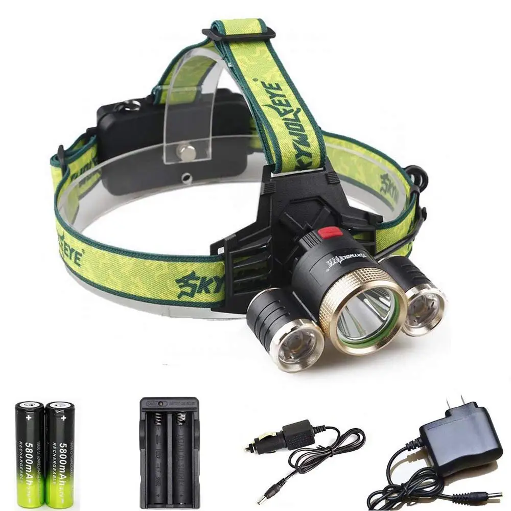 LED Headlamp 6000 Lumens 5 Modes Zoomable Hand-free Headlamp Flashlight with 18650 Rechargeable Battery Charger Wall Charger for Camping Running Reading