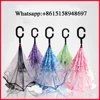 Magic Umbrella Inverted Upside Down Reverse Umbrella Transparent Sakura Parasol Flowers Pattern Umbrella