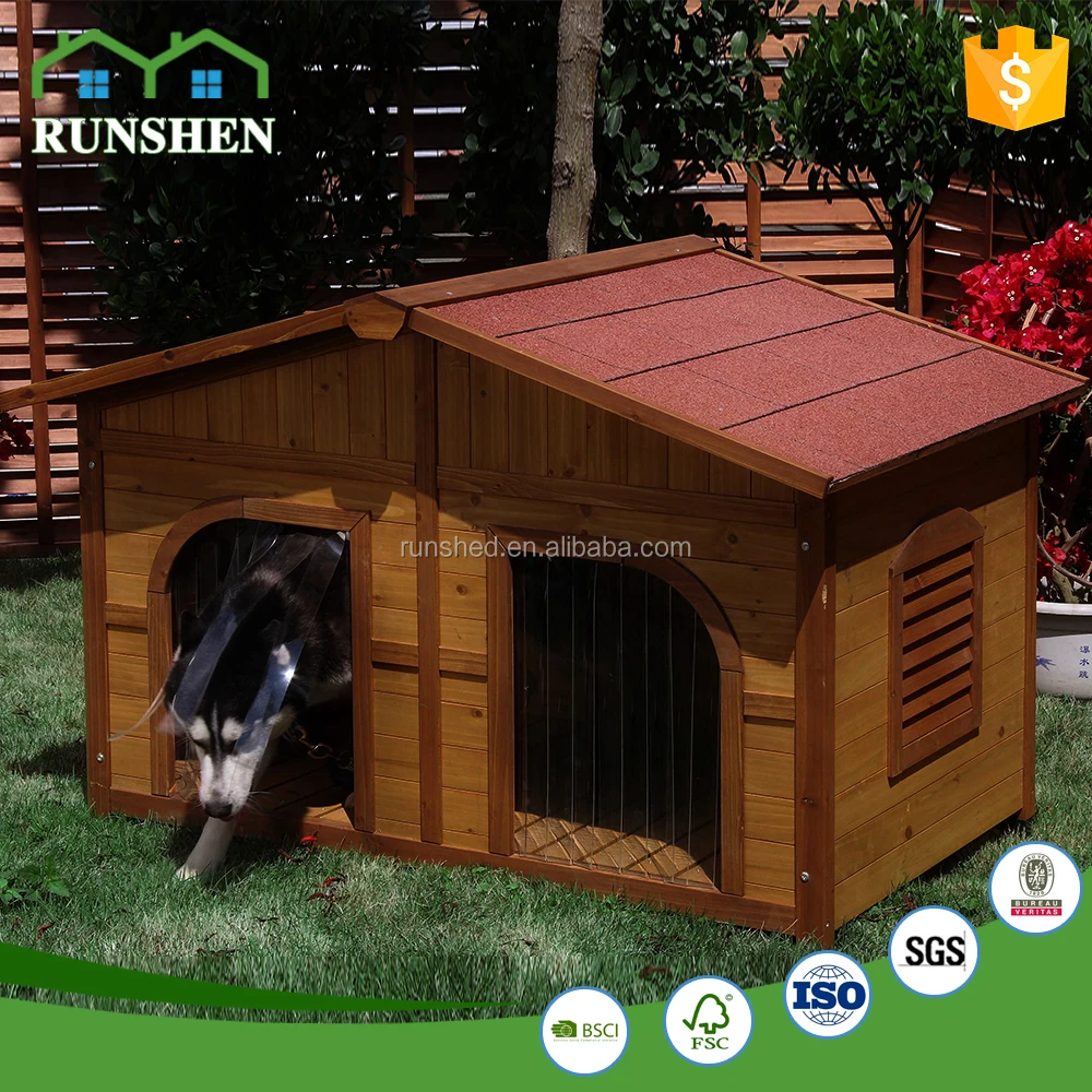 Double Dog House Wooden Dog Kennel 