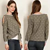Blouses Fashion New Models Polka Dot Pattern Knit Boat Neck Blouse Designs Top With Tie Front Detail