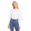 Button At Back Crew Neck Long Sleeves White Clarke Top For Ladies