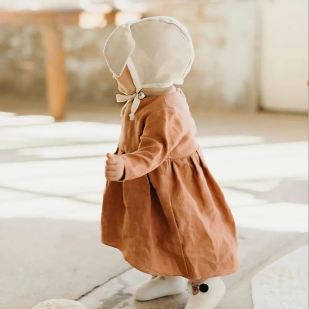 High Quality Girls Muslin Long Sleeve Linen Cotton Fashion Toddler Baby