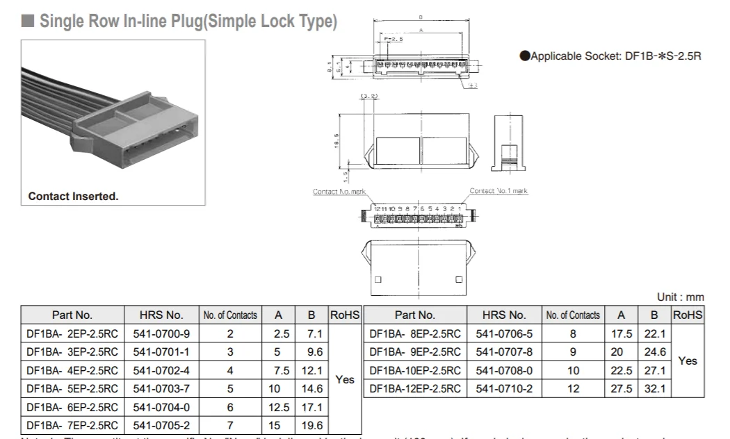 HRS Df1B 2.5mm Pitch Connector DF1BA- 6EP-2.5RC for Discrete Wire Connection