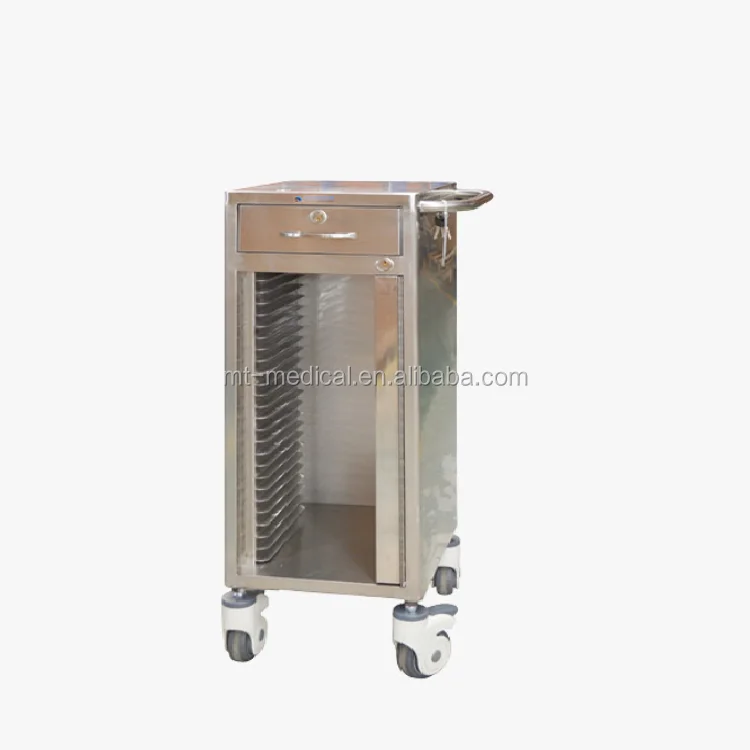 Hospital Medical Stainless Steel 25Case Nursing Patients Record Files Cart Trolley