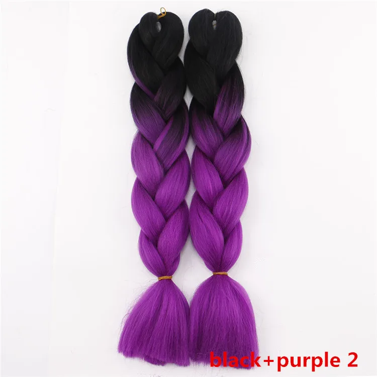 Synthetic Braiding Hair Ombre Black T Purple Colored Jumbo Synthetic Braiding Hair Ombre Black T Purple Colored Jumbo Braids Heat Resistant Yaki Straight