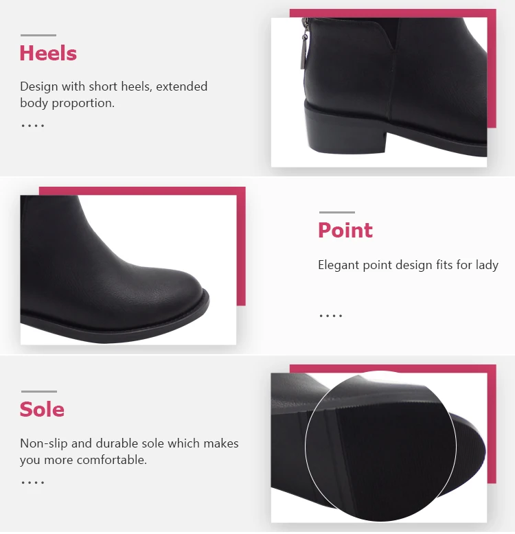 Ladies Casual Flat Black Rubber Female Official Supplier Design Women Sexy Pu Leather New Fashion 2021 Chinese Black Boots Shoes