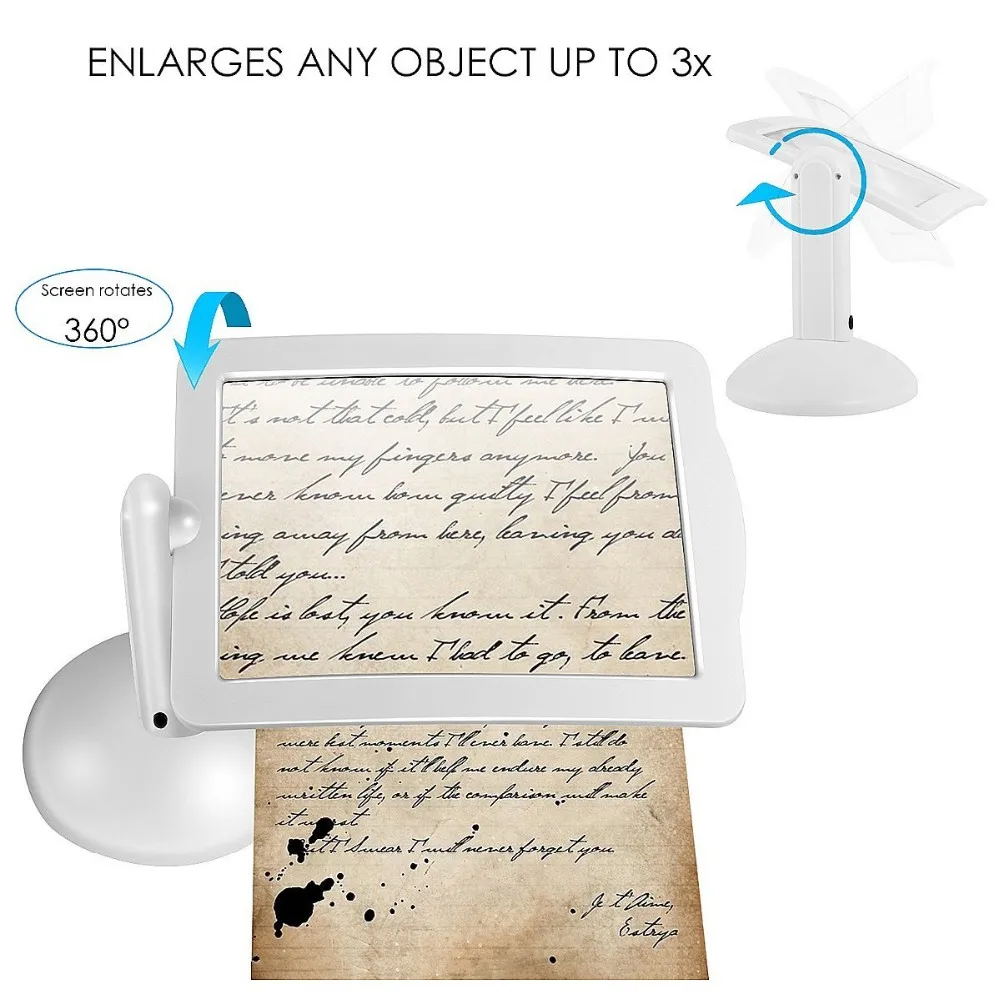 Fw001 3x Fullpage Hands Free Led Lighted Reading Magnifier Table Lamp
