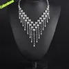Wedding Jewelry Set Bridal Clear Crystal Tassels Link Chain Necklace Multilayer Square Choker Necklace For Prom