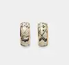 Kaimei vintage jewelry fashion brands 18k gold plated genuine leather pu stud earrings snake skin self piercing hoop earrings