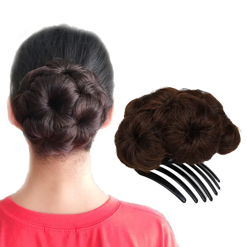Cheap Synthetic Hair Bun Black Brown Color Chignon Hair Pieces
