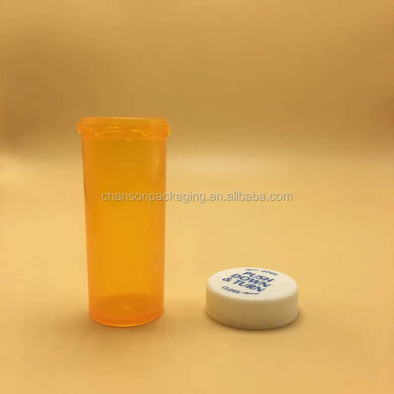 8dr Amber Push & Turn Pill Bottles Medical Rx Push Down Turn Pill Vial