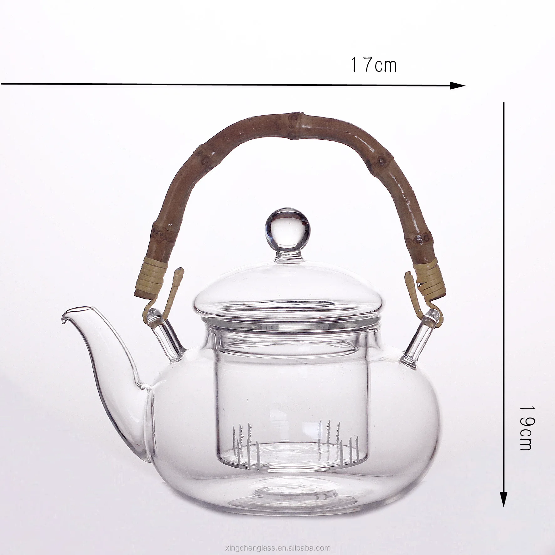 800ml Blooming Loose Leaf Bamboo Handle Clear Glass Teapot,Glass Tea