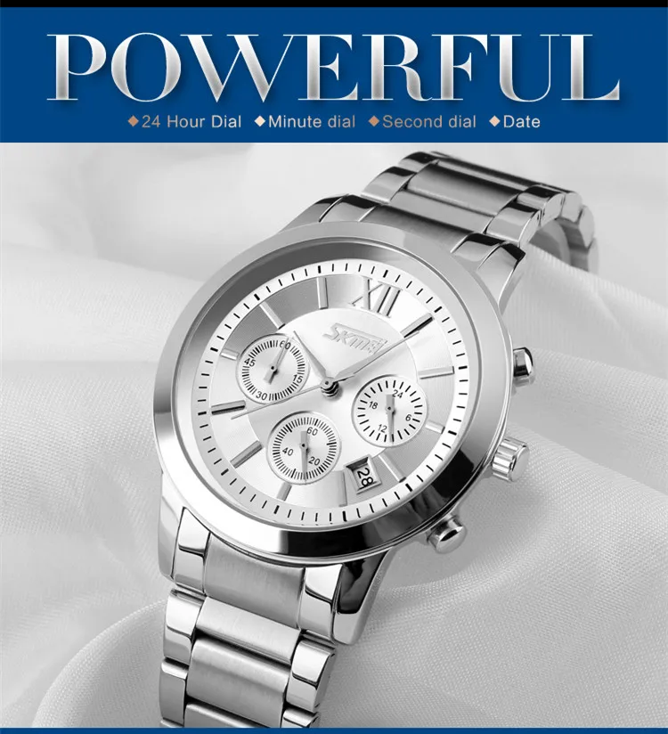 skmei 9097 original fashion waterproof stainless steel  relogio quartz brand watches men luxury